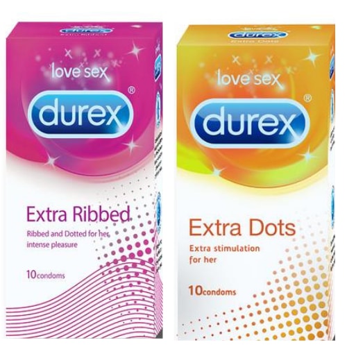 Durex Extra Dotted and Ribbed Condoms Combo Pack of 2 - 20 Condoms